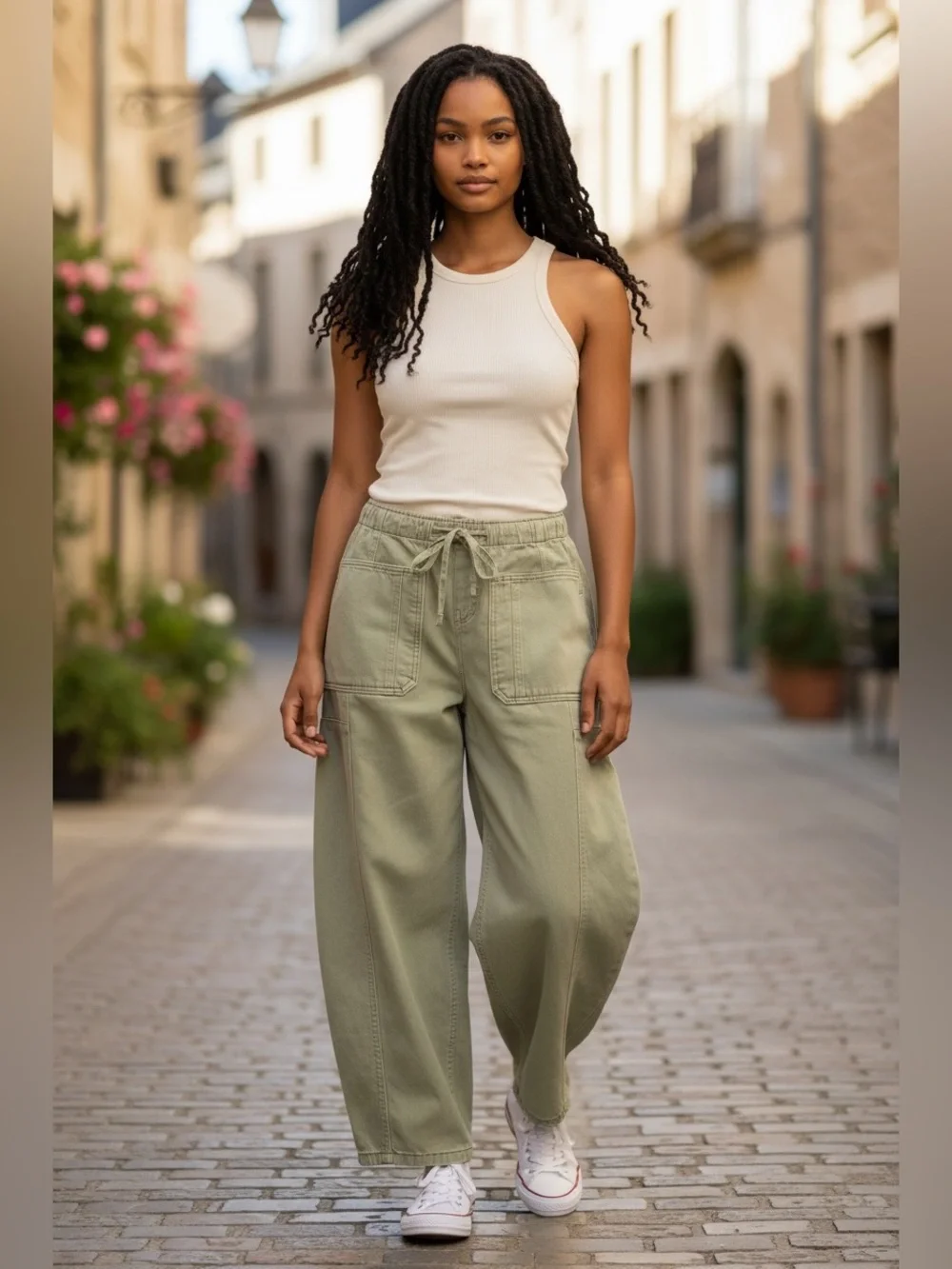 Free People We The Free Silverton Barrel Jeans Small Sage Green Utility Pull-On